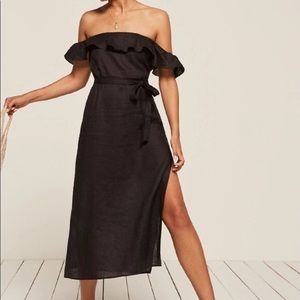 Reformation Madrid Linen Dress Black XS